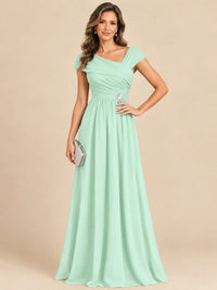 Cap Sleeve Mother of The Bride Dresses Long Chiffon Formal Gowns