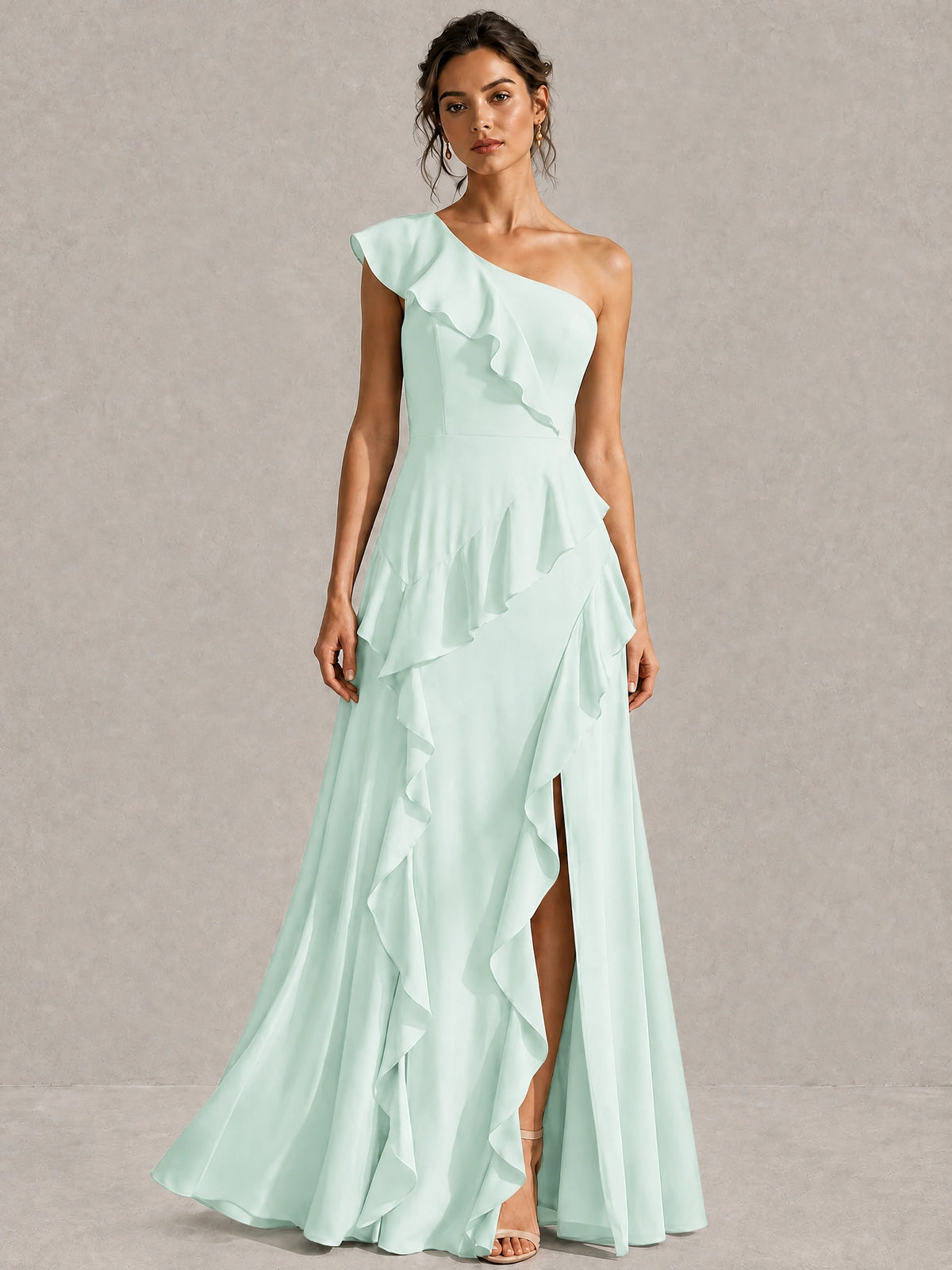 Sage Green One Shoulder Ruffle Bridesmaid Dress