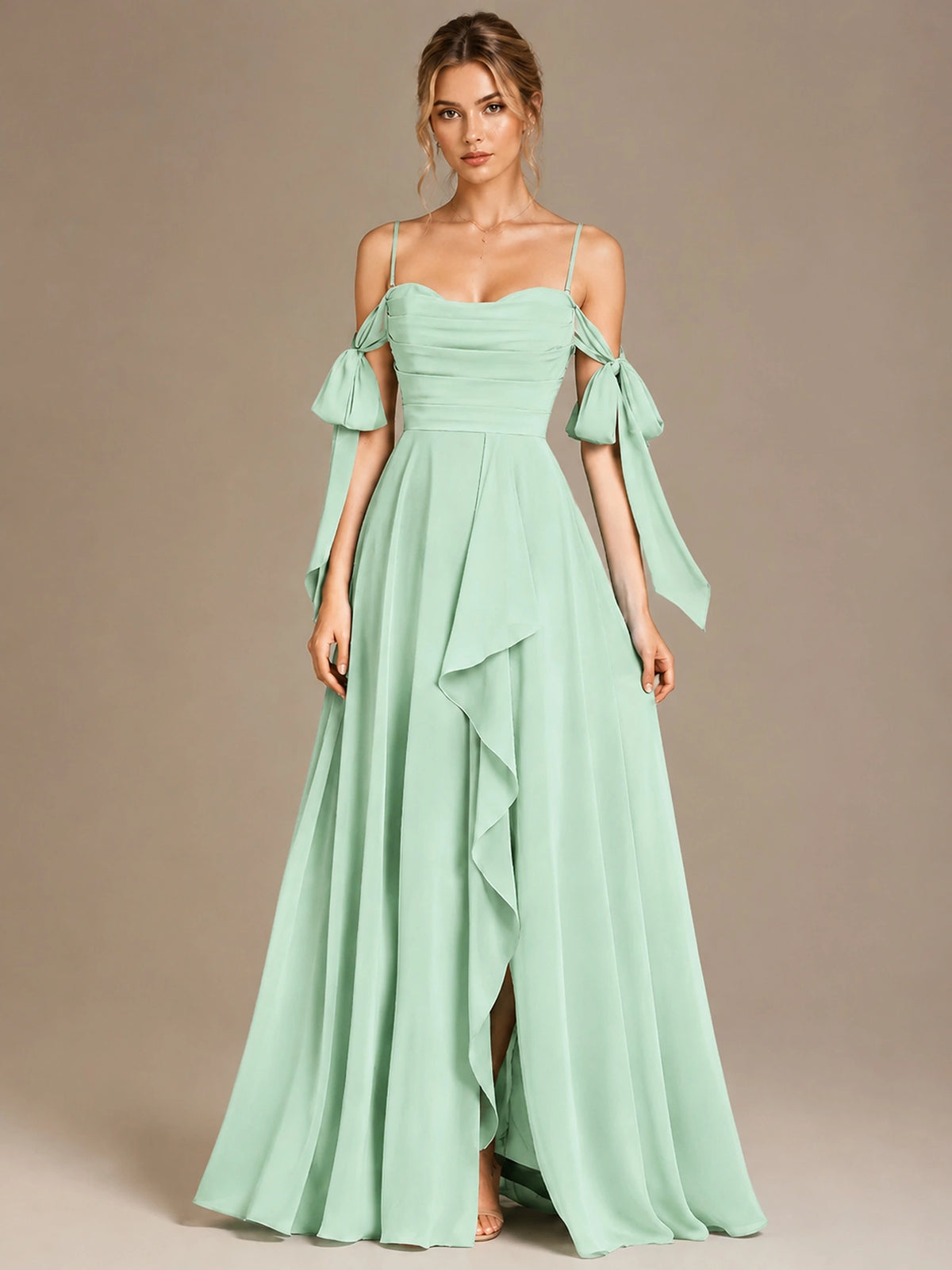 A-Line Ruffles Chiffon Bridesmaid Dress with Slit