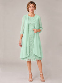 Mint Green-2 Piece Lace Appliques Chiffon Mother of The Bride Dress with Sequin