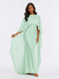 Satin Cape Prom Dresses Meramid Maxi Dress