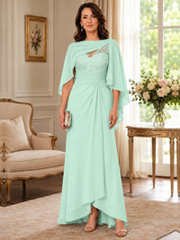 Elegant Chiffon Mother of the Bride Dress with Lace Applique and Cape Sleeves