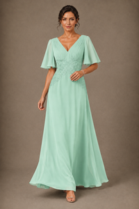 A-Line Chiffon Mother of the Bride Dress with Applique