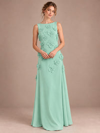 3D Floral Applique Sleeveless Formal Maxi Dress
