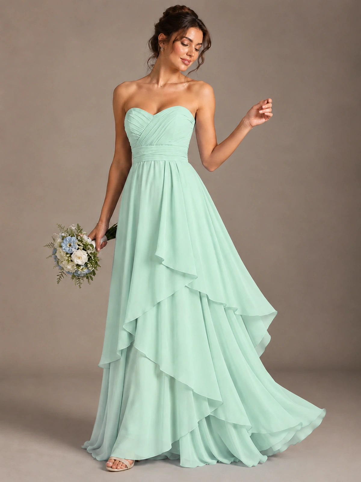 Strapless Ruffle A-Line Maxi Dress