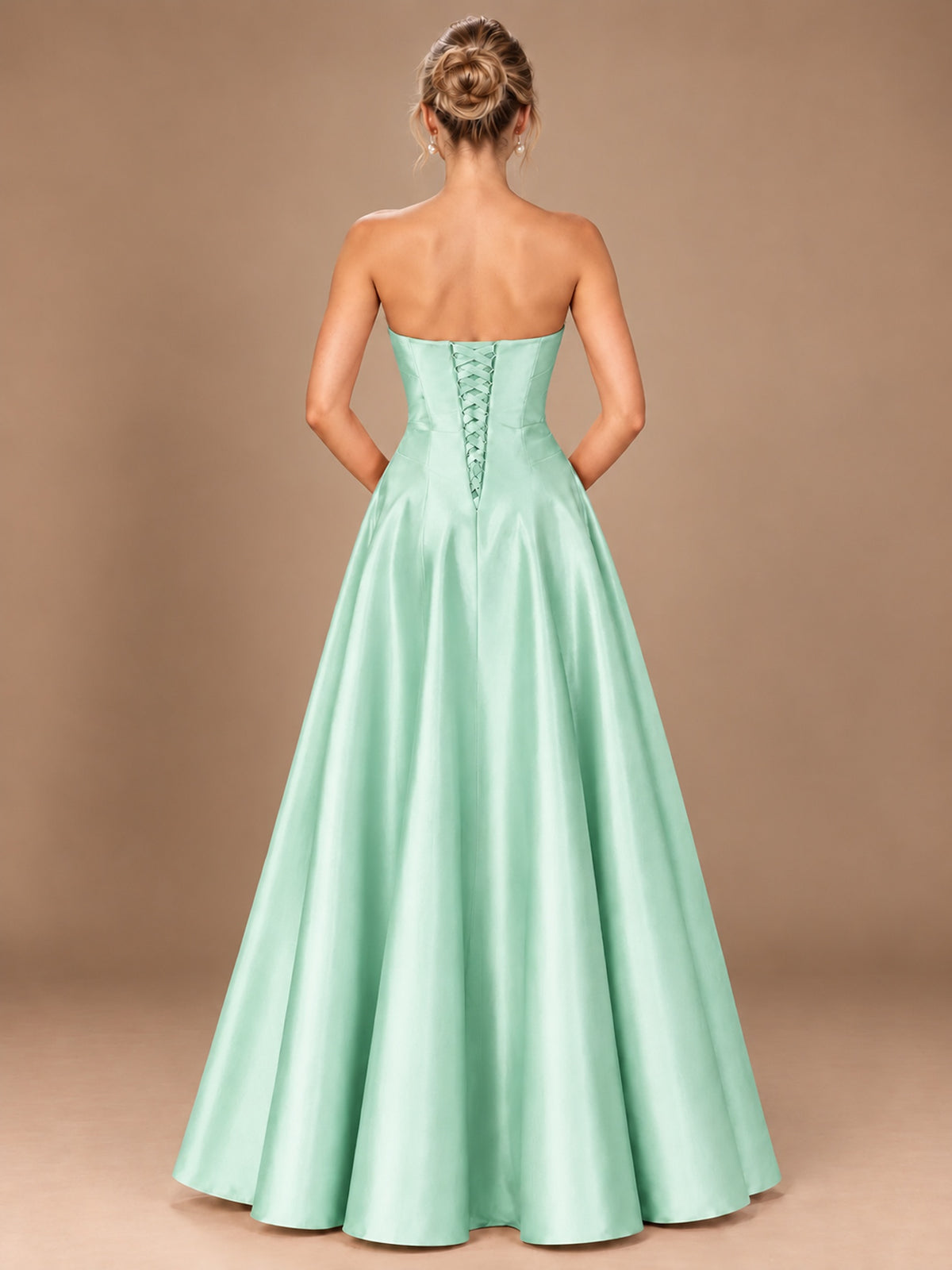Blush Pink Strapless Satin A-Line Prom Dress with Ruched Bodice