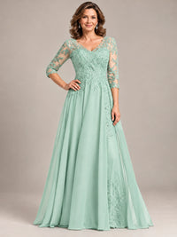 Sequin Lace A-Line Mother of the Bride Dress with 3/4 Sleeves