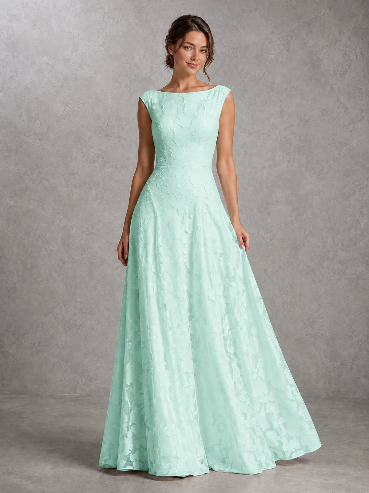 Blush Pink Lace Applique A-Line Bridesmaid Dress