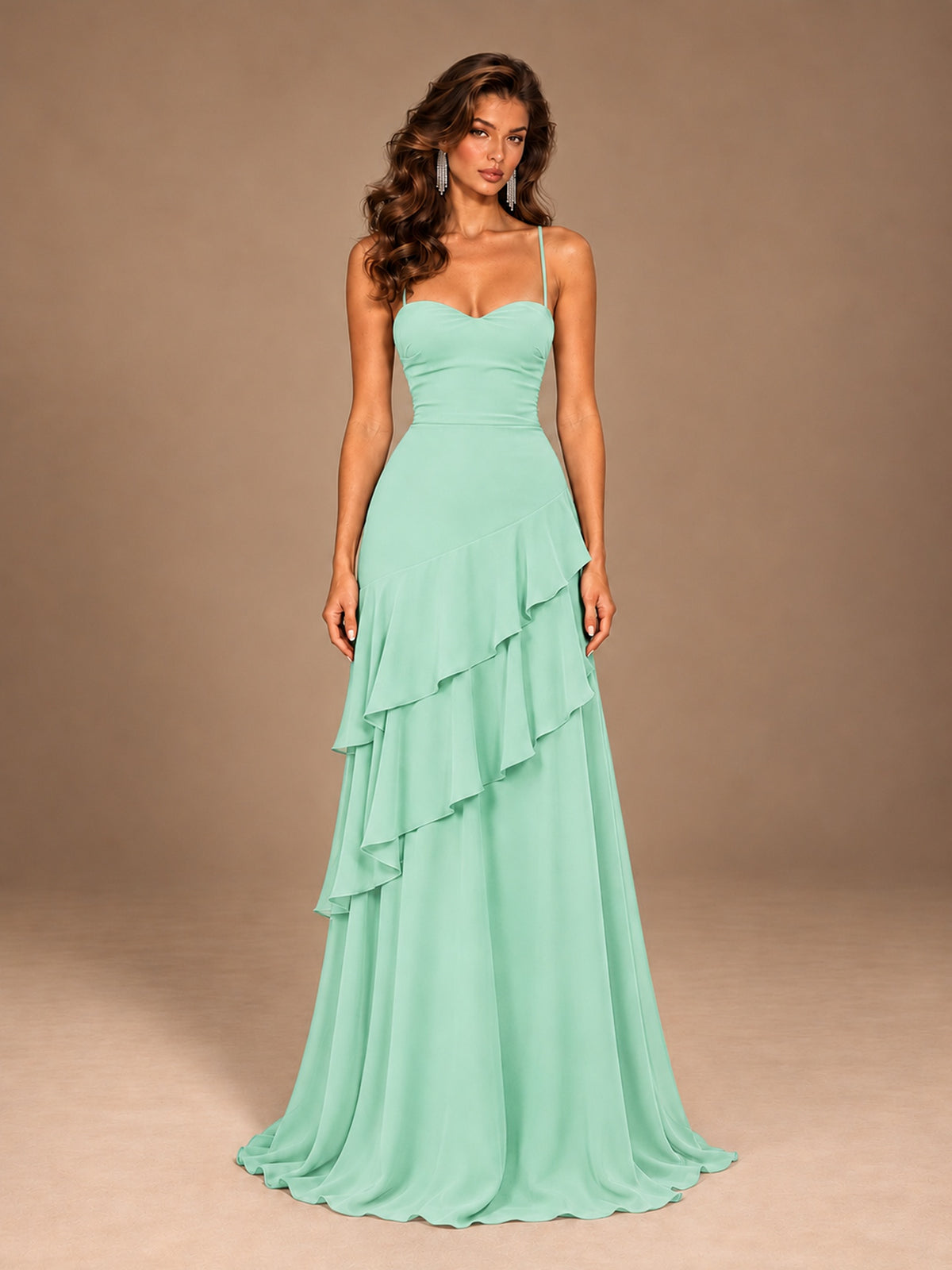 Sweetheart A-Line Ruffle Prom Dress with Spaghetti Straps