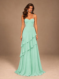 Sweetheart A-Line Ruffle Prom Dress with Spaghetti Straps
