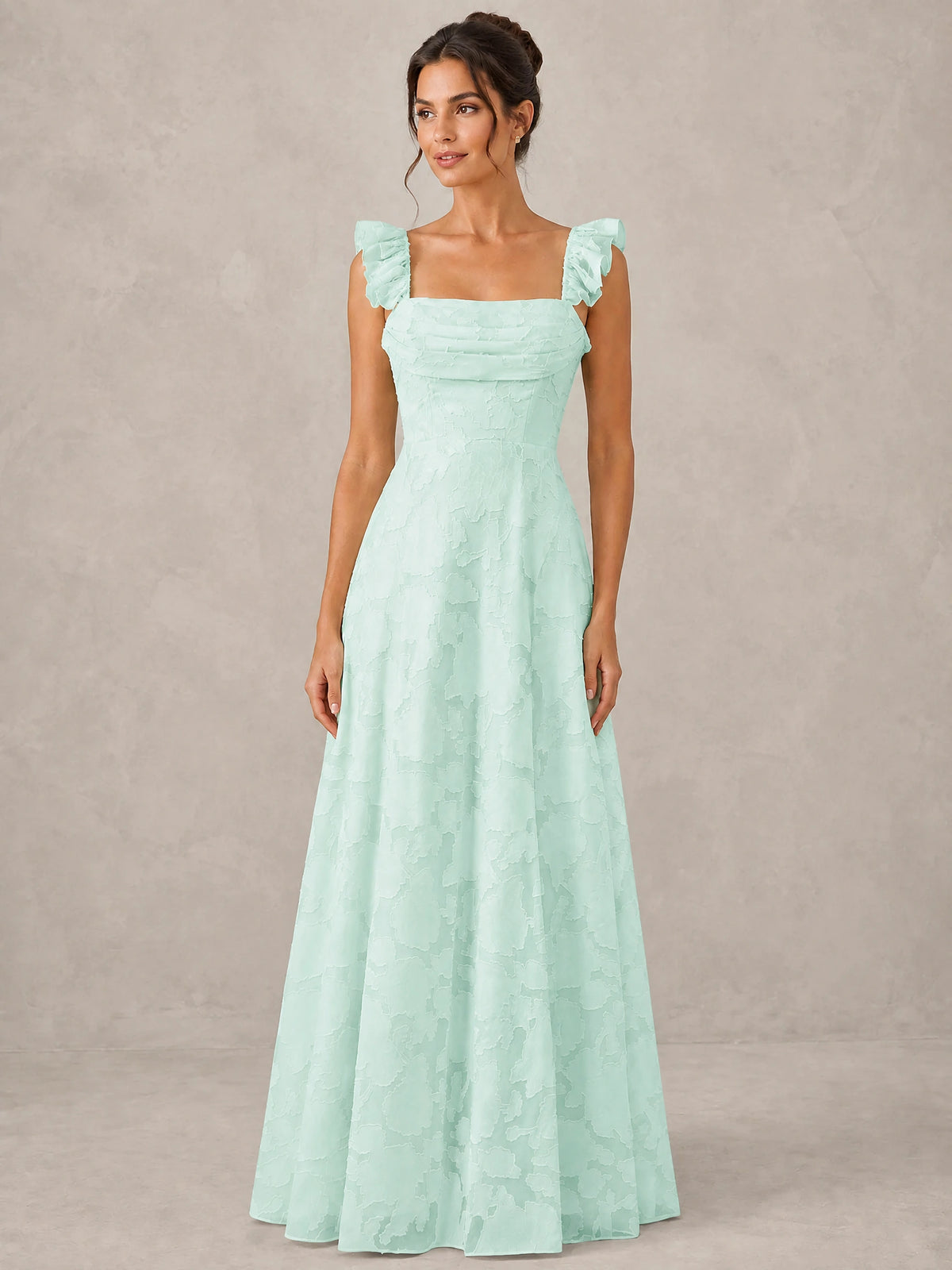 Jacquard Square Neck A-Line Maxi Dress