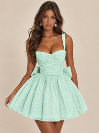 Sweetheart Glitter Tulle Puffy Mini Dress with Bow
