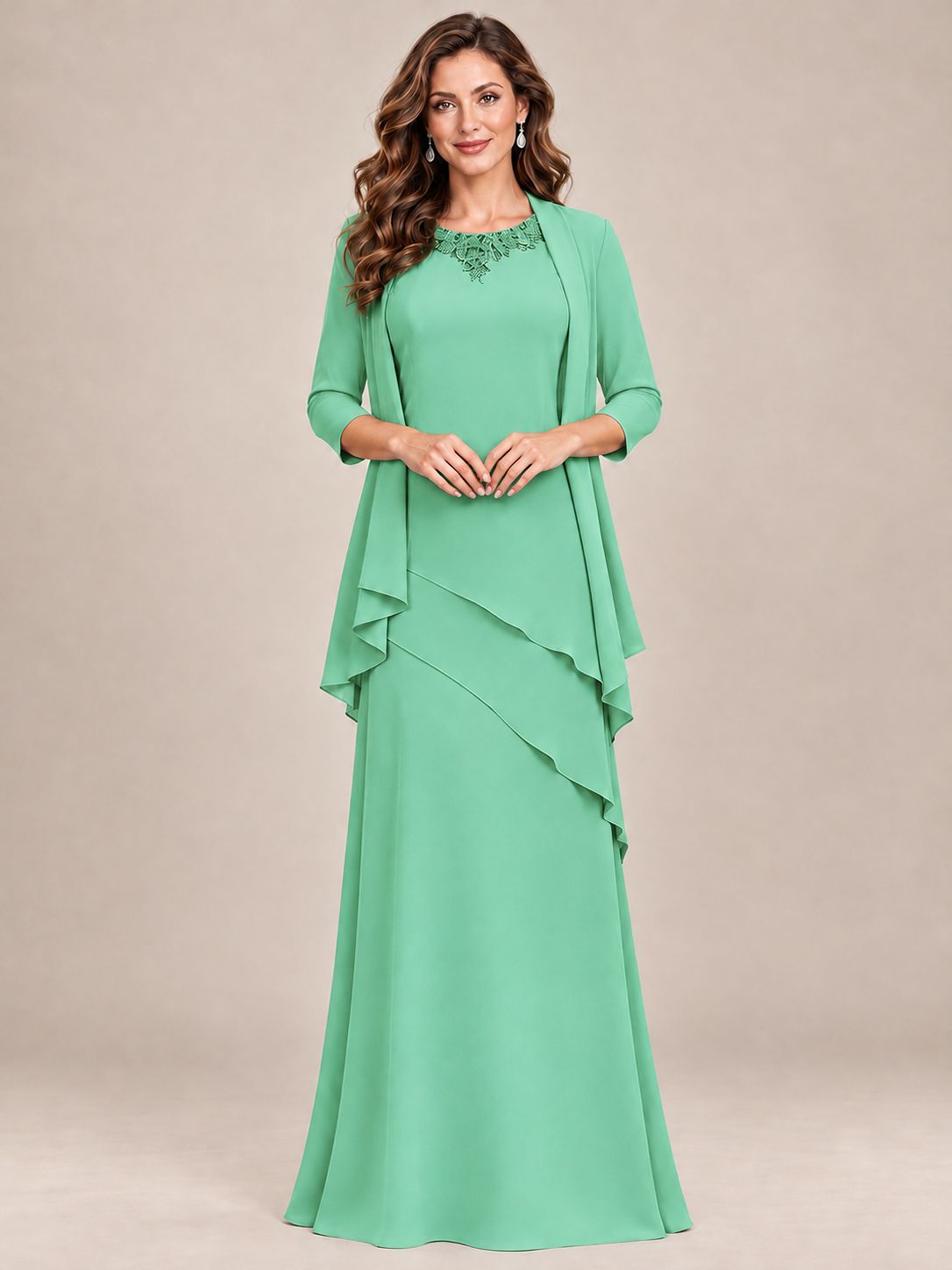 Dusty Blue Two-Piece Chiffon Mother of the Bride Dress with Jacket