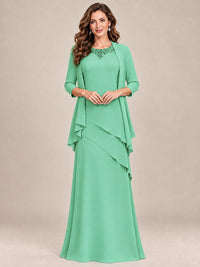 Dusty Blue Two-Piece Chiffon Mother of the Bride Dress with Jacket