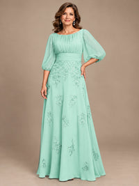 A-Line Mother of the Bride Dress with Sheer Puff Sleeves