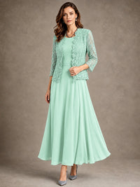 2-Piece Chiffon Mother of the Bride Dress with Lace Jacket