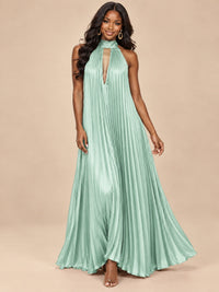 Rust Orange Pleated Halter Neck Maxi Dress