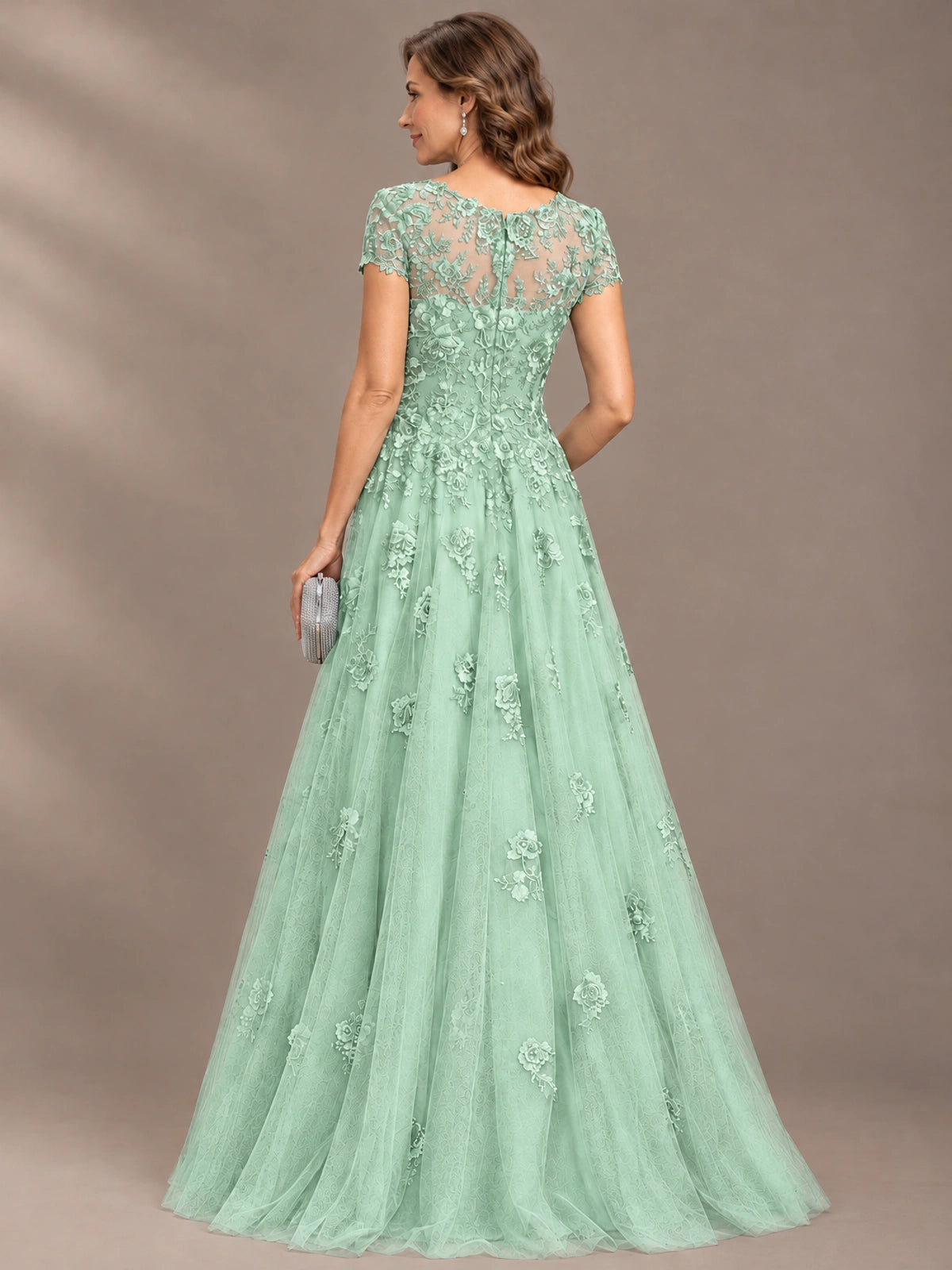 Lace Appliques A-line Mother of The Bride Dresses with Short Sleeves