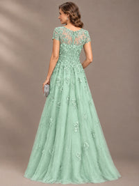 Lace Appliques A-line Mother of The Bride Dresses with Short Sleeves