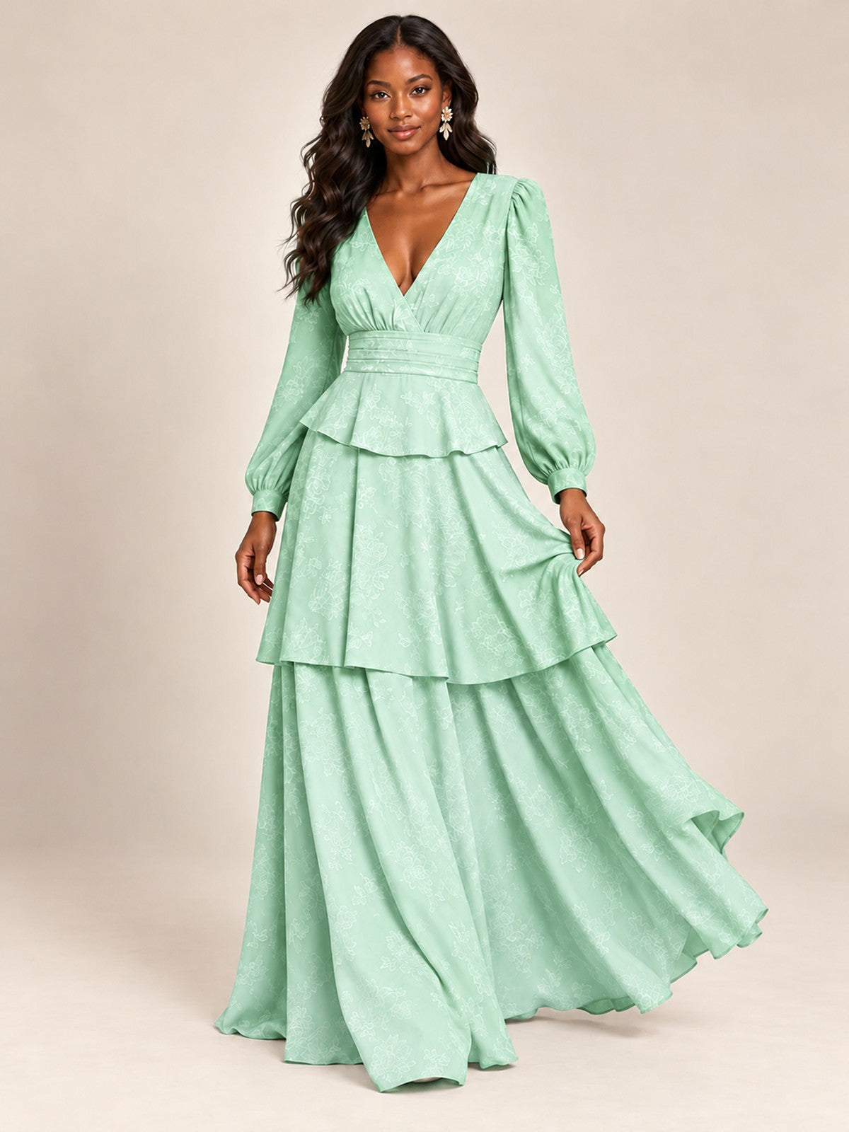 Blush Pink Floral Long Sleeve Maxi Dress