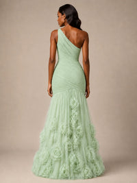 Blush Pink One Shoulder 3D Floral Mermaid Prom Dress