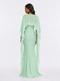 Satin Cape Prom Dresses Meramid Maxi Dress