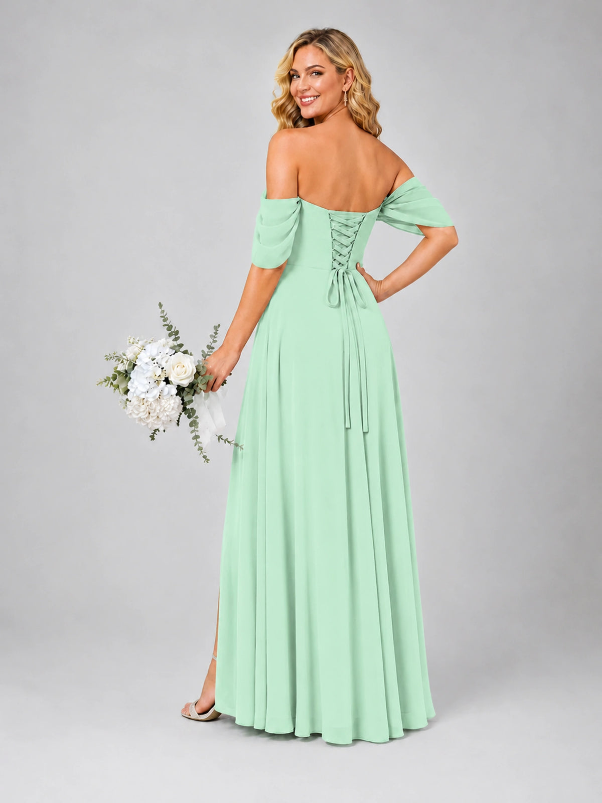 Off Shoulder Chiffon Bridesmaid Dress with Slit
