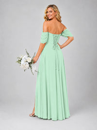 Off Shoulder Chiffon Bridesmaid Dress with Slit