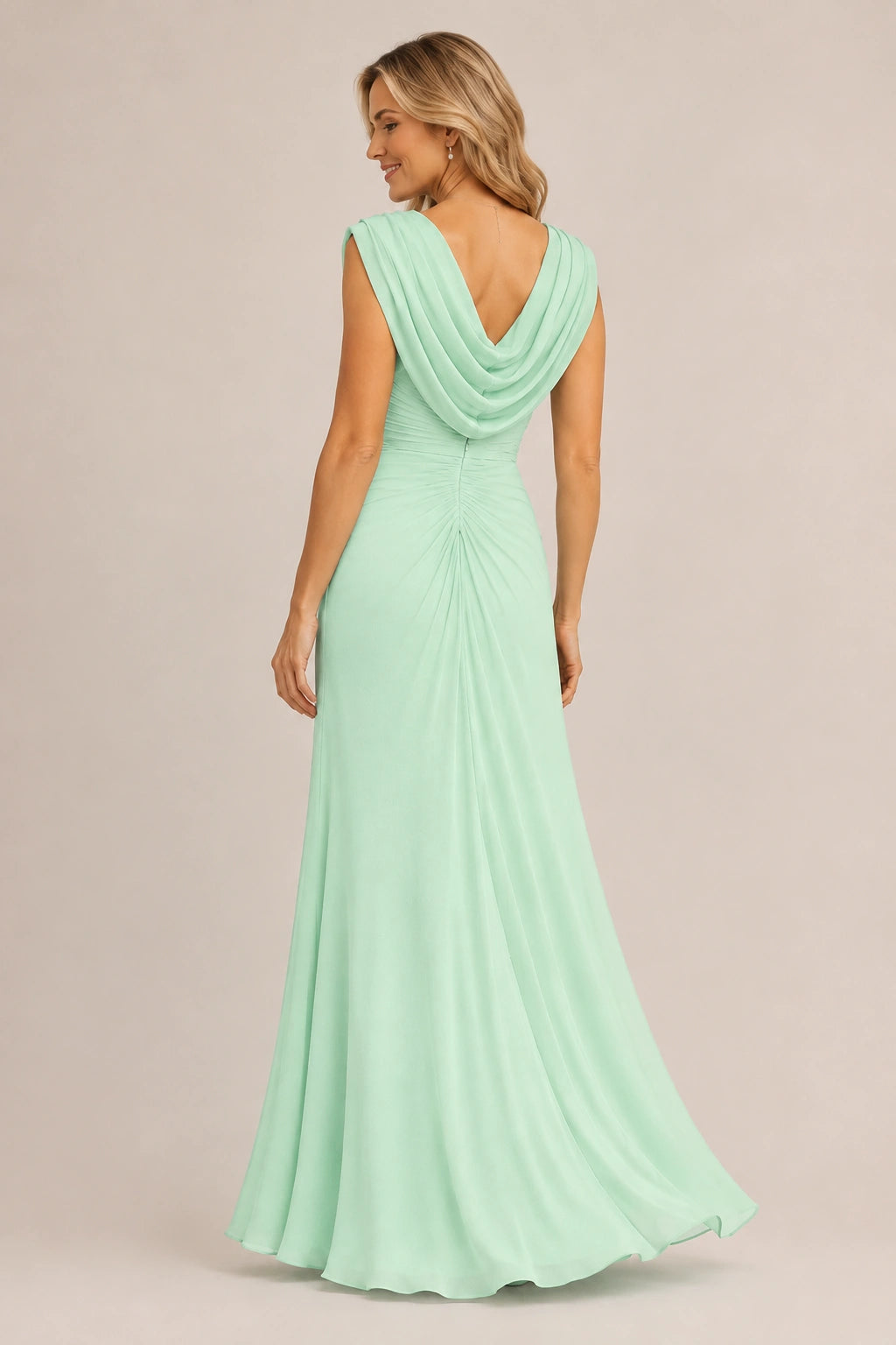 Cowl Neck Ruched Chiffon Mother of the Bride Dress