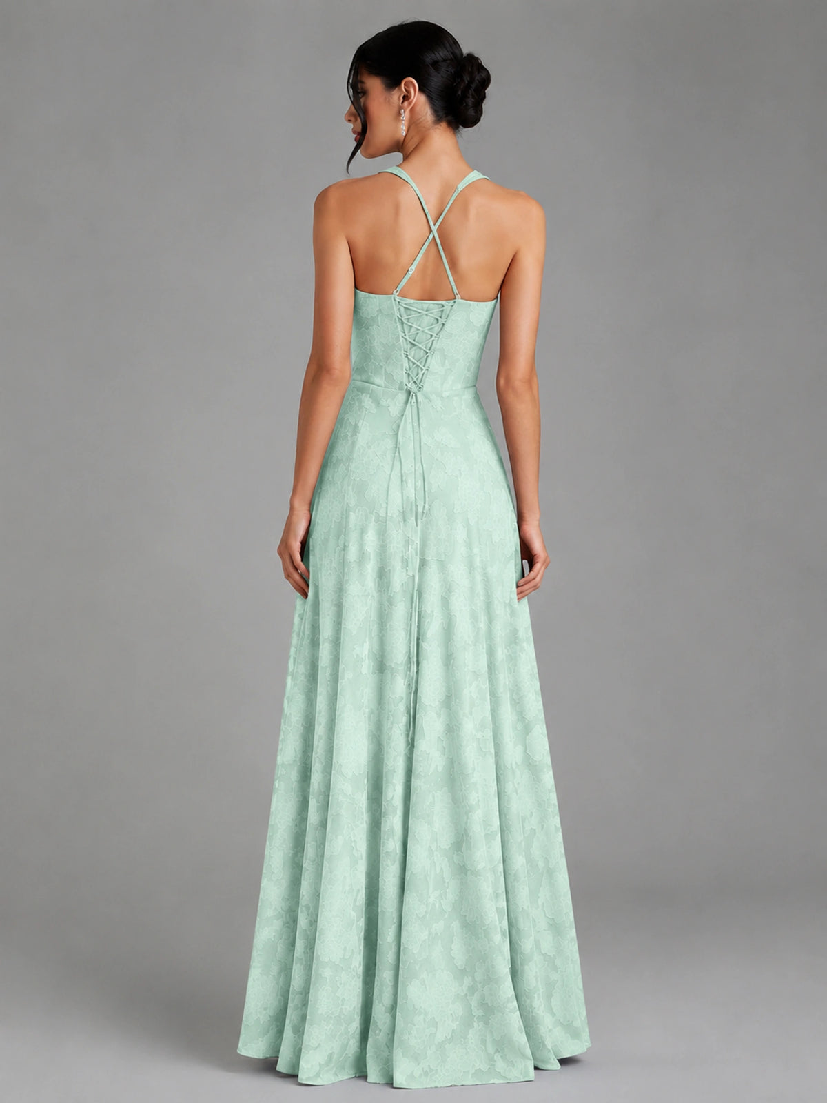 A-Line Halter Floral Chiffon Maxi Dress