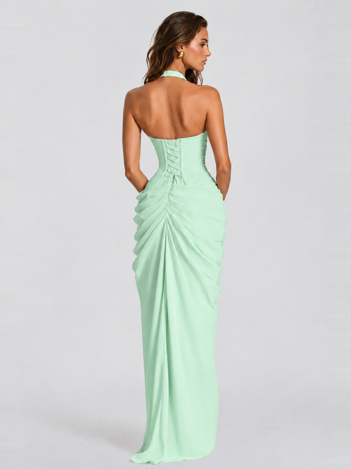 Ruched Halter Neck High-Slit Prom & Evening Dress