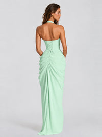 Ruched Halter Neck High-Slit Prom & Evening Dress