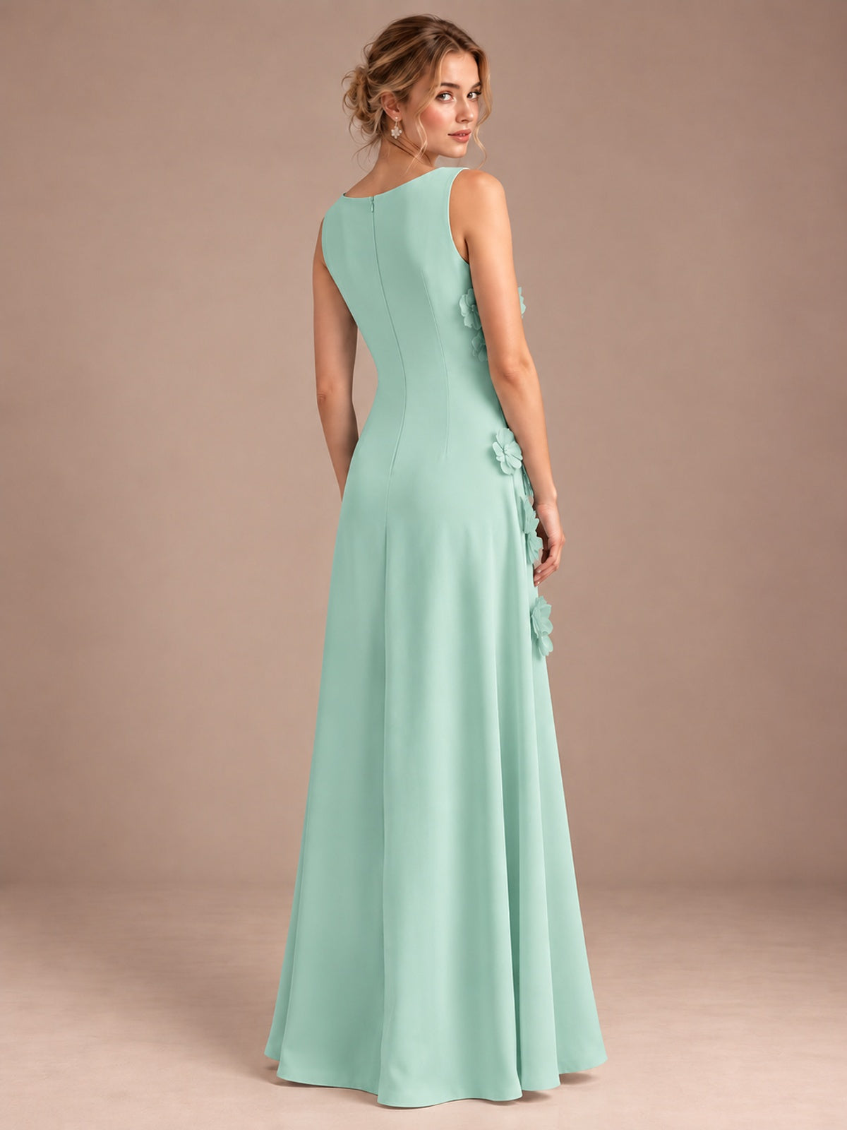3D Floral Applique Sleeveless Formal Maxi Dress