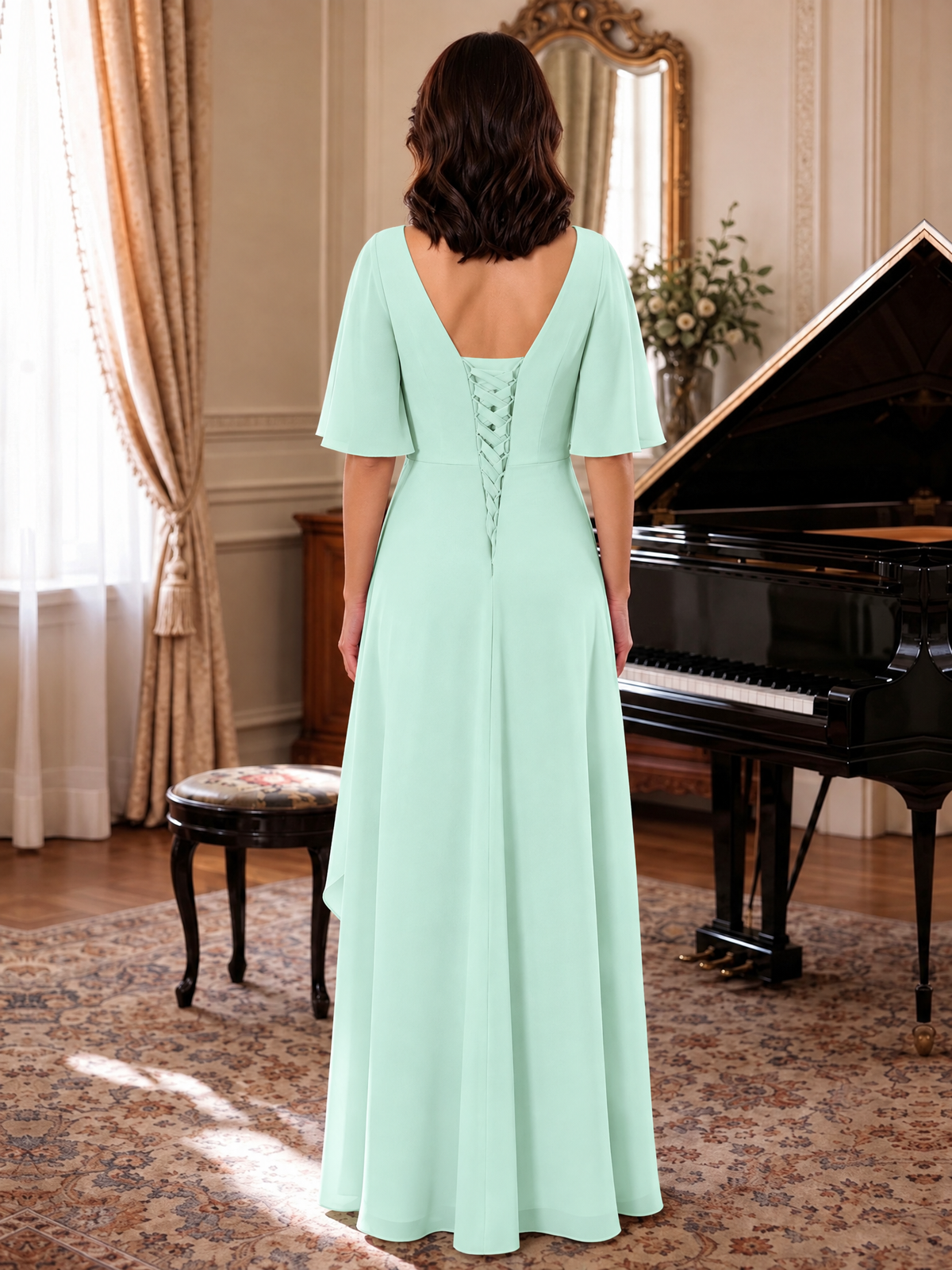 V-Neck Chiffon Lace Mother of the Bride Dresses