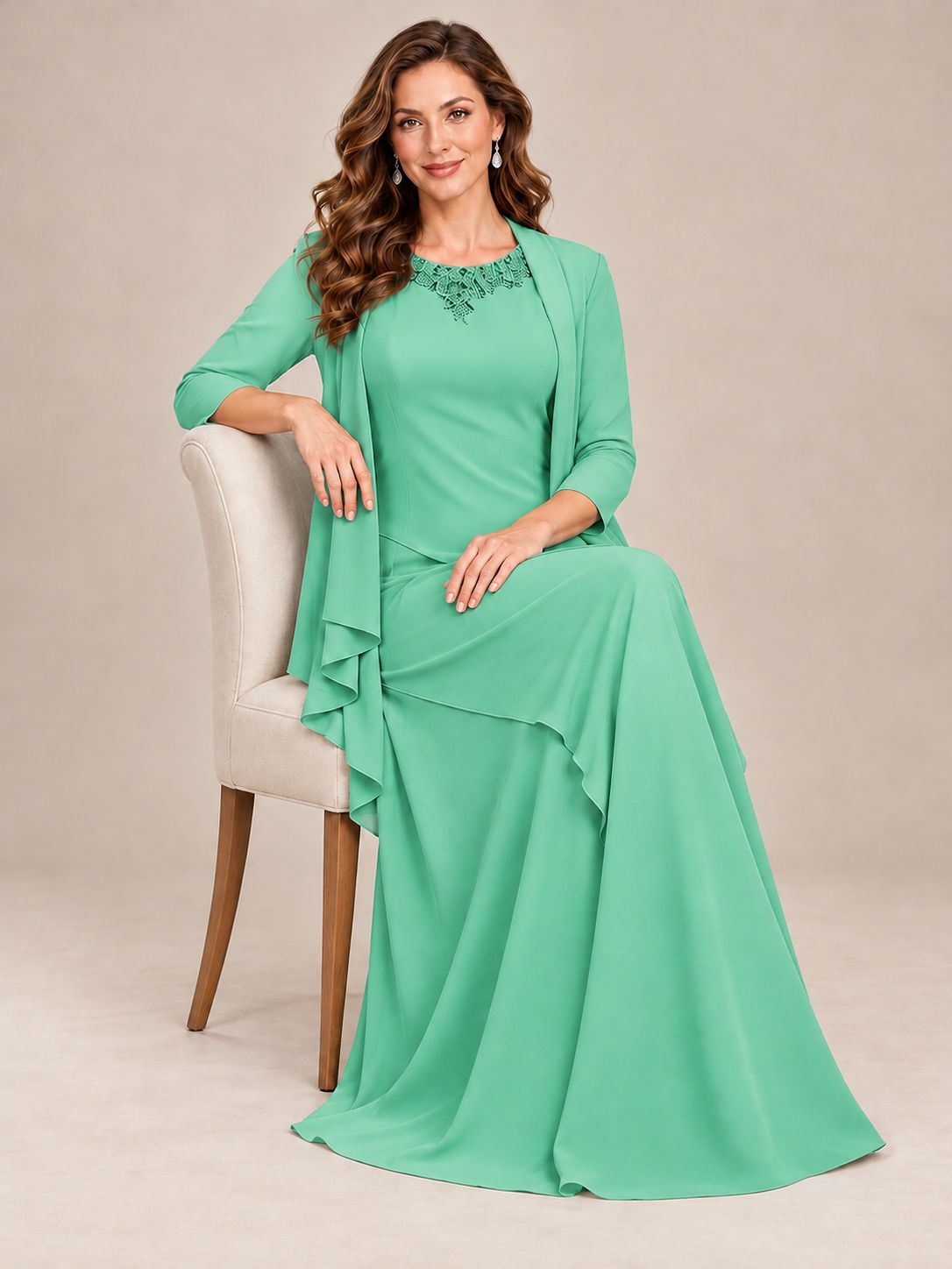 Dusty Blue Two-Piece Chiffon Mother of the Bride Dress with Jacket