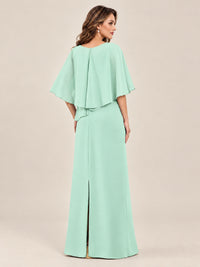 Cape Sleeve Mother of the Bride Dress with Asymmetrical Overlay
