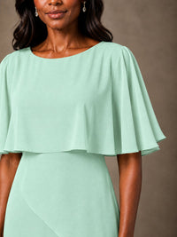 Taupe Chiffon A-Line Mother of the Bride Dress with Cape Sleeves