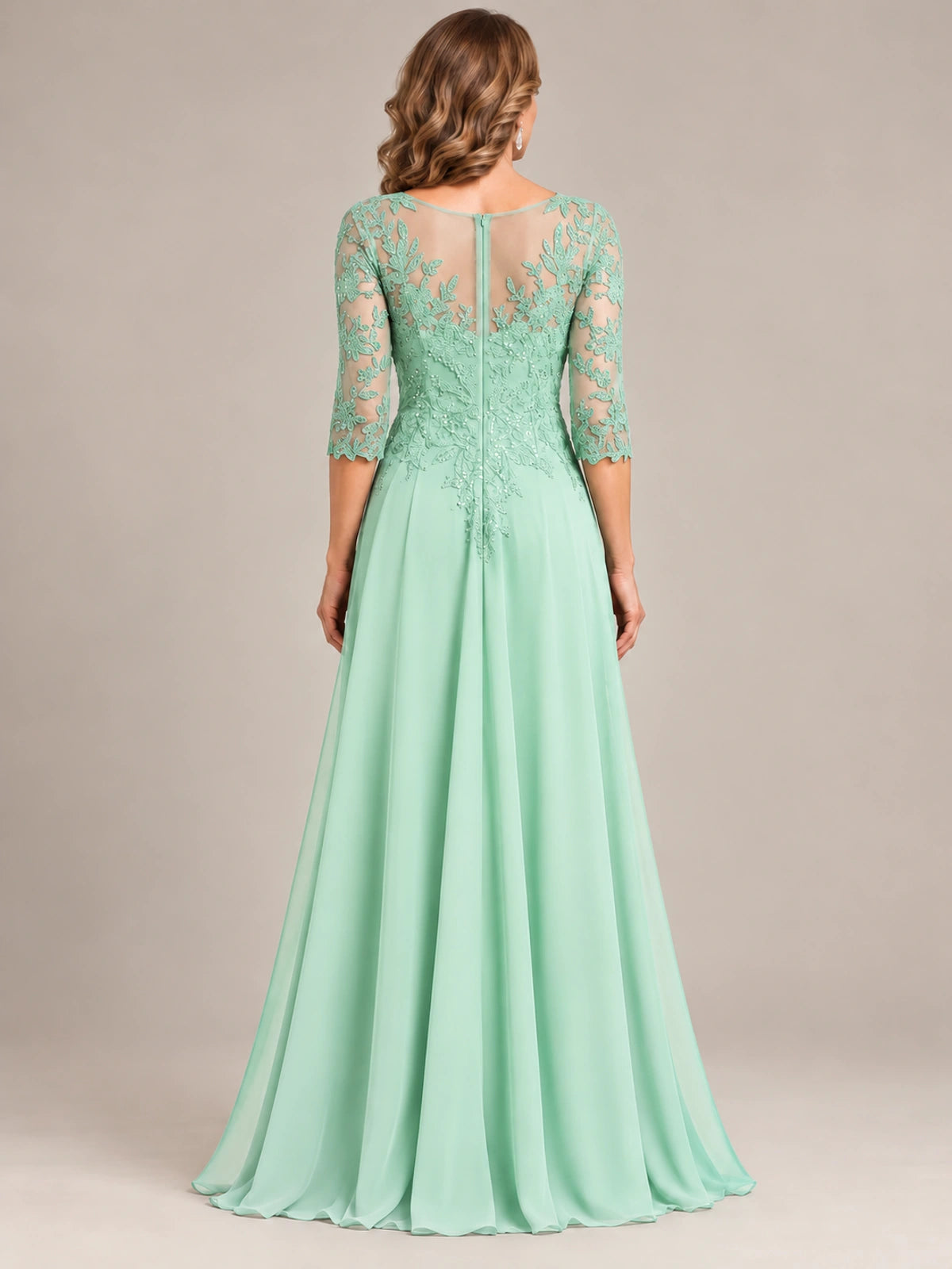 Sequin Lace A-Line Mother of the Bride Dress with 3/4 Sleeves