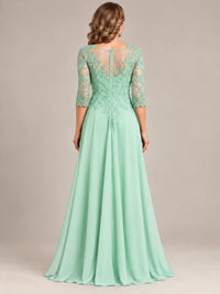 Sequin Lace A-Line Mother of the Bride Dress with 3/4 Sleeves