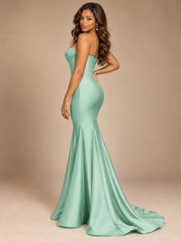 Red Strapless Satin Mermaid Prom Dress with Corset Bodice