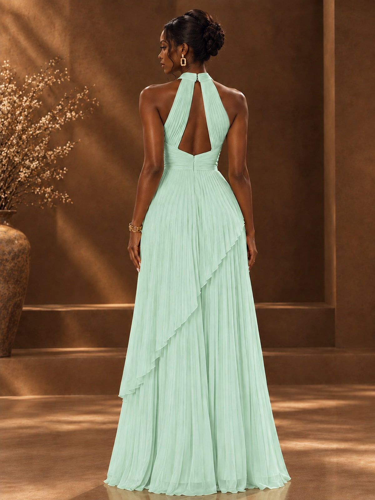 Wrap Pleated Prom Dress Halter A-line Chiffon Formal Wedding Dress