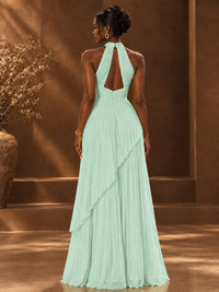 Wrap Pleated Prom Dress Halter A-line Chiffon Formal Wedding Dress