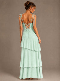 Spaghetti Strap Tiered Ruffles Chiffon Prom Dress