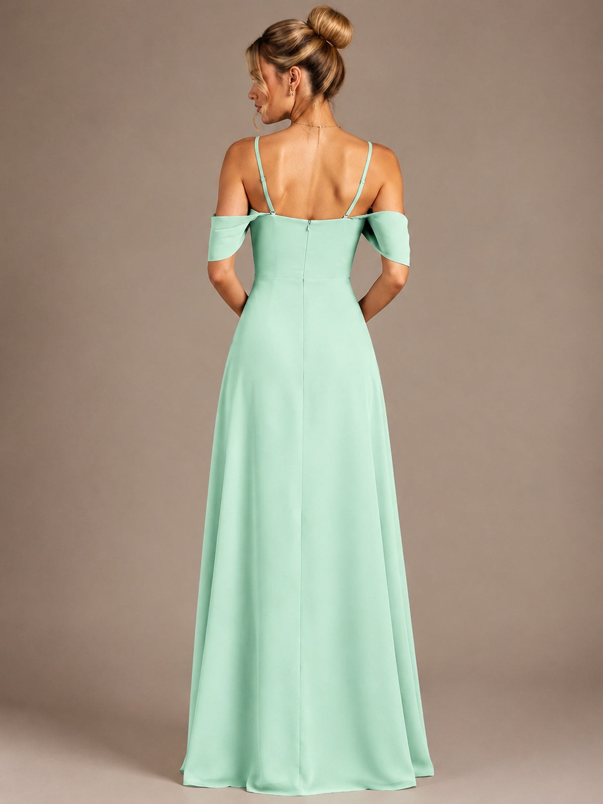 Spaghetti Strap Chiffon Bridesmaid Dress with Ruffles Slit