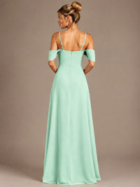Spaghetti Strap Chiffon Bridesmaid Dress with Ruffles Slit