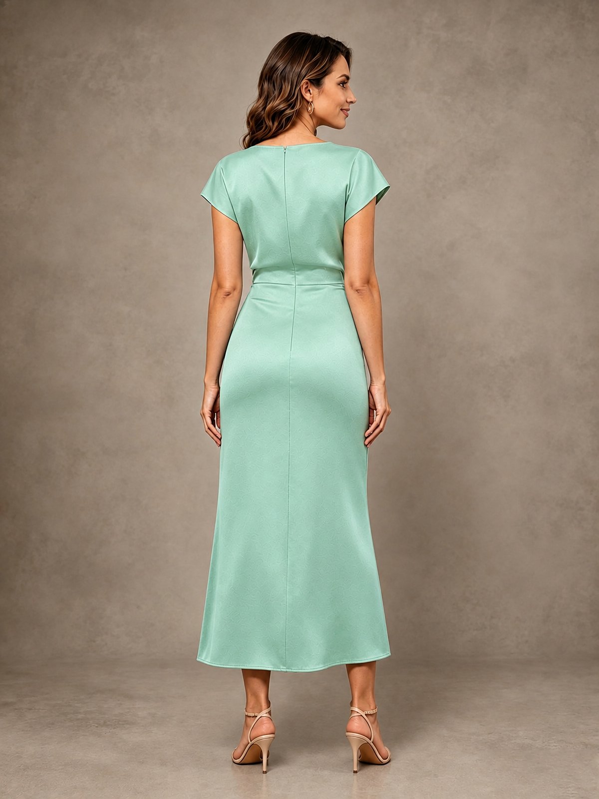Cowl Neck Satin Mother of the Bride Dress with Ruched Waist