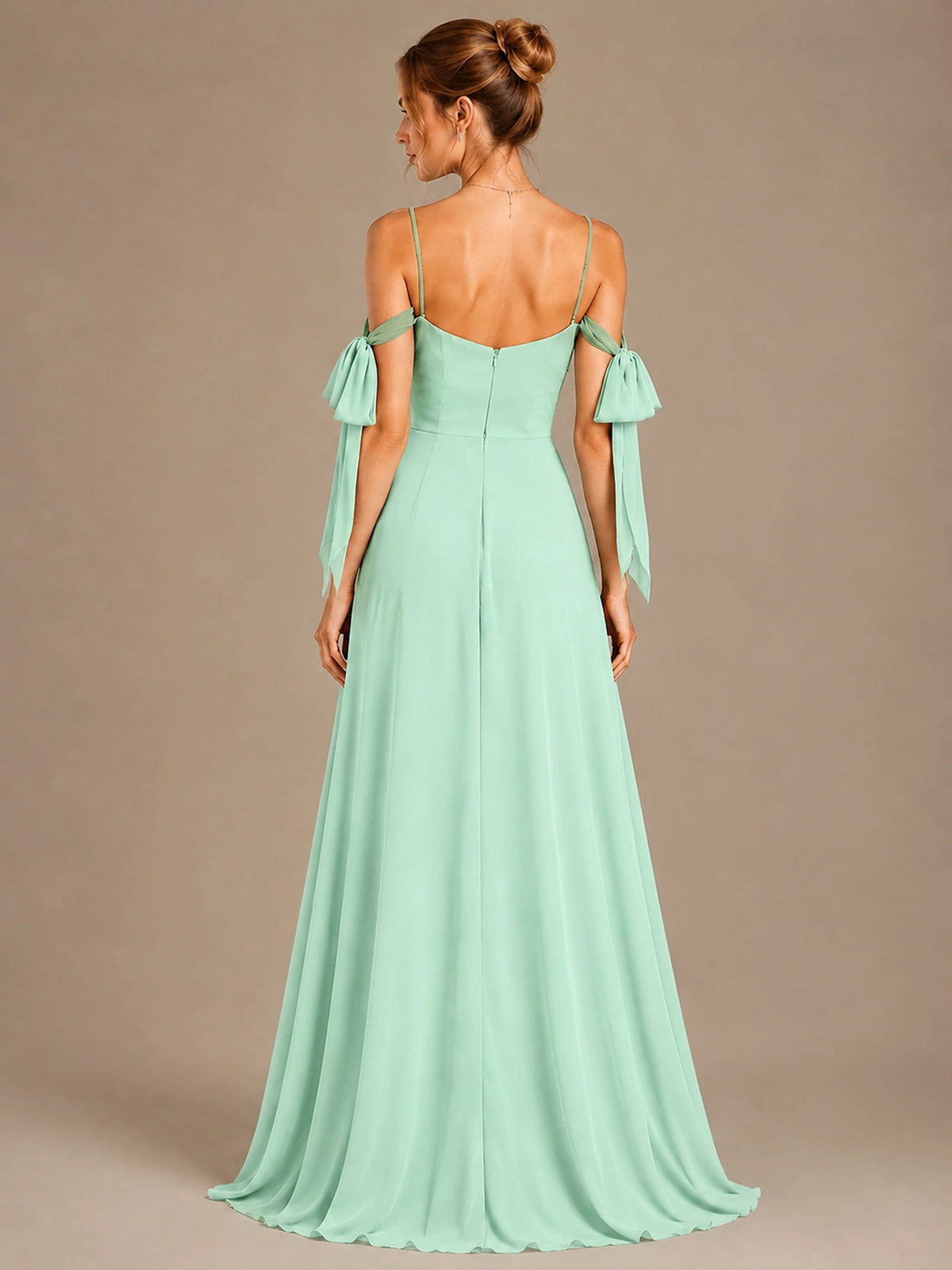 A-Line Ruffles Chiffon Bridesmaid Dress with Slit