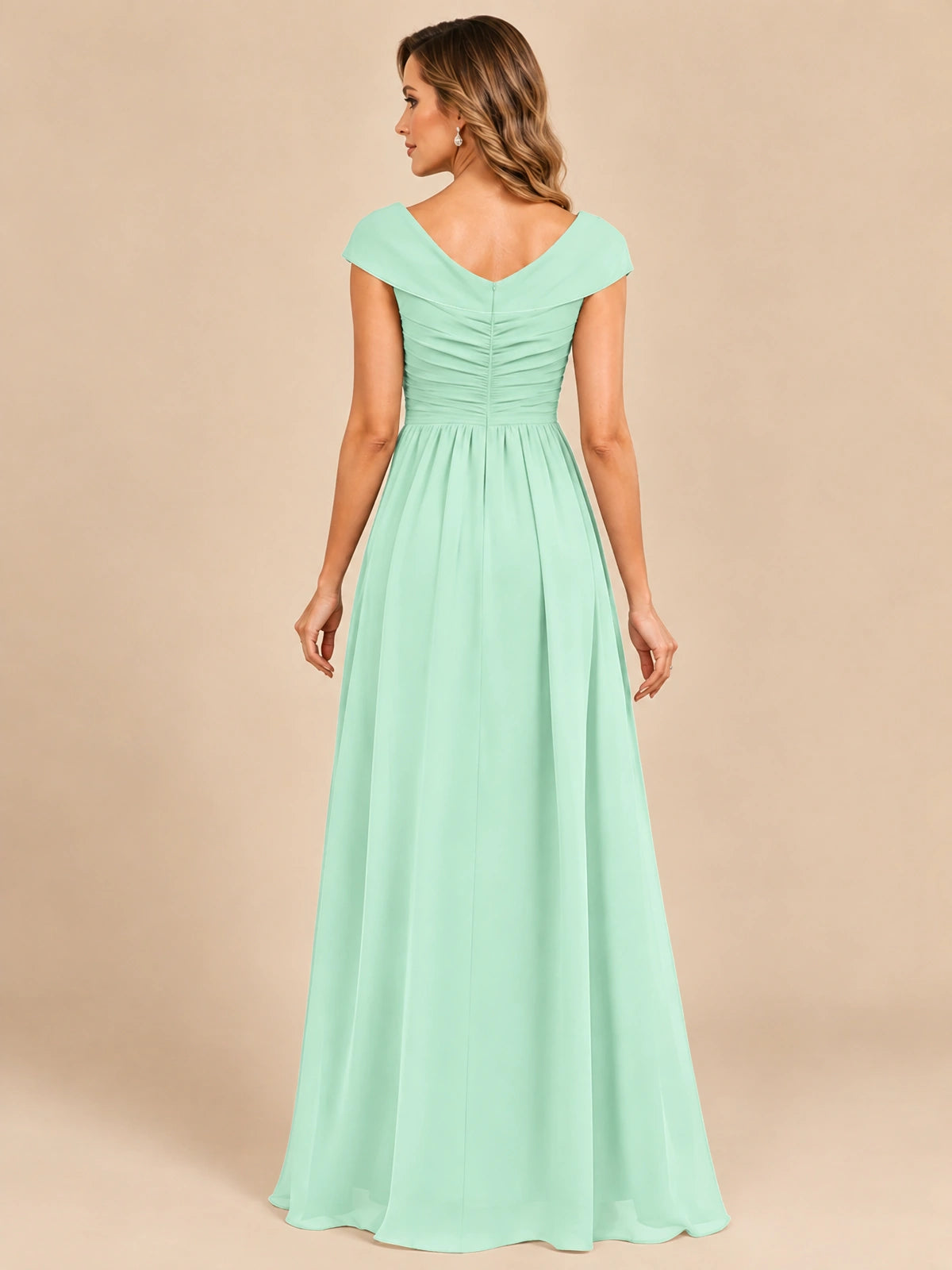 Cap Sleeve Mother of The Bride Dresses Long Chiffon Formal Gowns