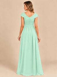 Cap Sleeve Mother of The Bride Dresses Long Chiffon Formal Gowns