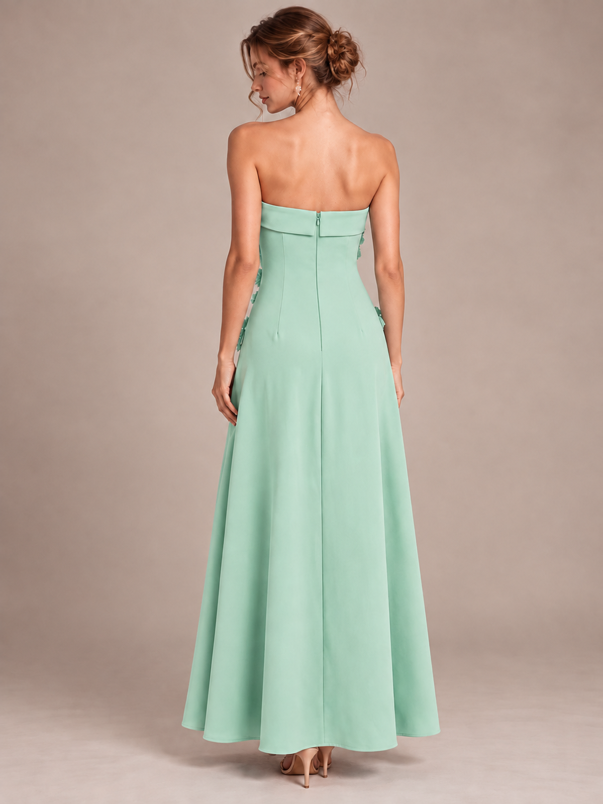 Yellow Strapless 3D Floral Appliques Maxi Dress